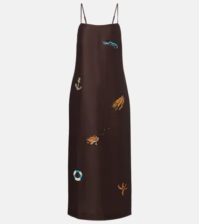 Alemais Embellished Printed Linen-blend Maxi Dress In Brown