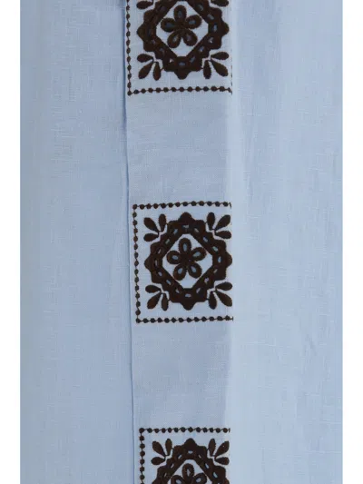 Alemais Embroidered Linen Trousers In Blue