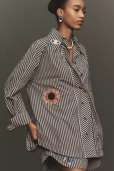 Alemais Embroidered Organic Cotton Buttondown Shirt In Animal Print