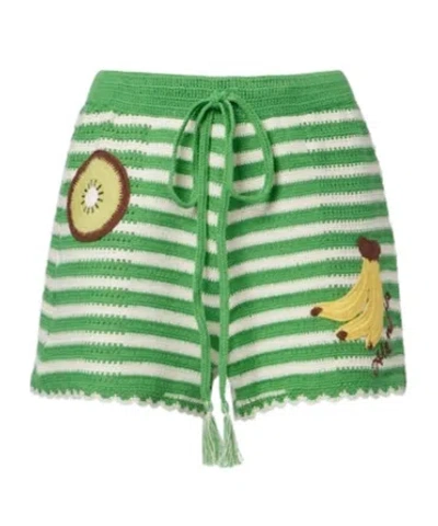 Alemais Embroidered Striped Cotton Shorts In Green