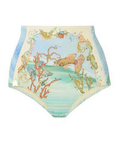 Alemais Emerald Cove Shirred Printed Bikini Briefs In Green