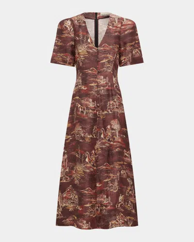Alemais Ezra Western Toile Button-front Midi Dress In Burgundy