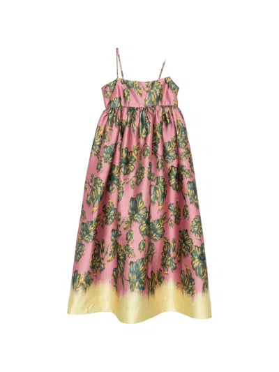 Alemais Faye Tie-detailed Floral-print Twill Midi Dress In Pink
