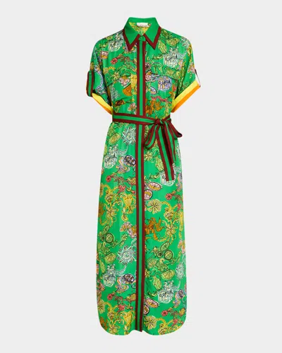 Alemais Fiesta Belted Midi Shirtdress In Green