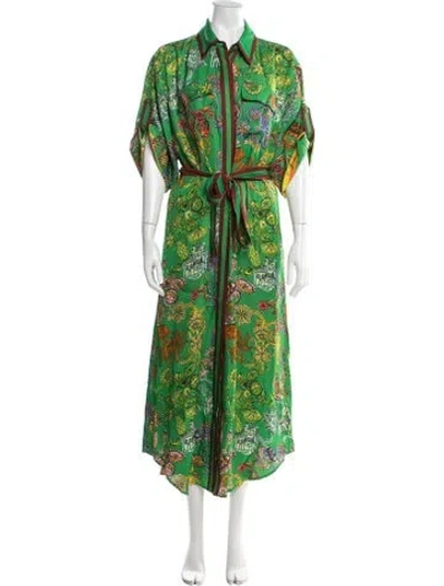 Pre-owned Alemais Fiesta Belted Shirtdress Long Dress In Green