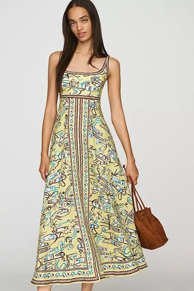 Alemais Fish Sticks Printed Linen Midi Dress In Multi