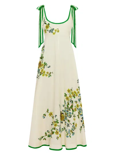 Alemais Fitted Linen Dress With Scoop Neck And Shirred Back In Neutral