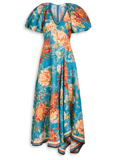 Alemais Fletcher Floral-printed Flax Maxi Dress