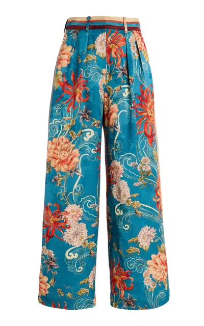 Alemais Fletcher Pleated Satin Wide-leg Pants In Blue
