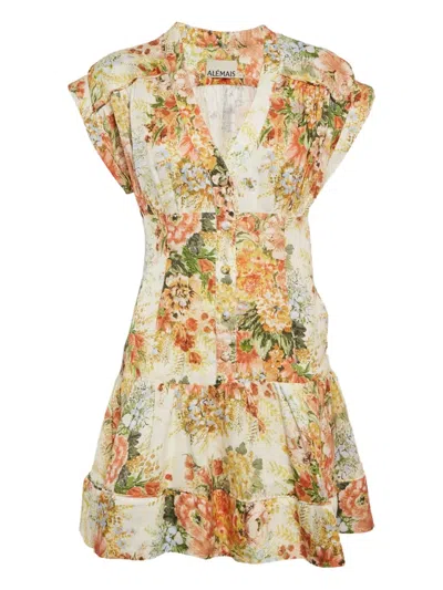 Pre-owned Alemais Floral Buttoned Dress In Neutral