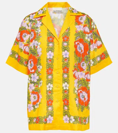 Alemais Floral Linen Shirt In Yellow