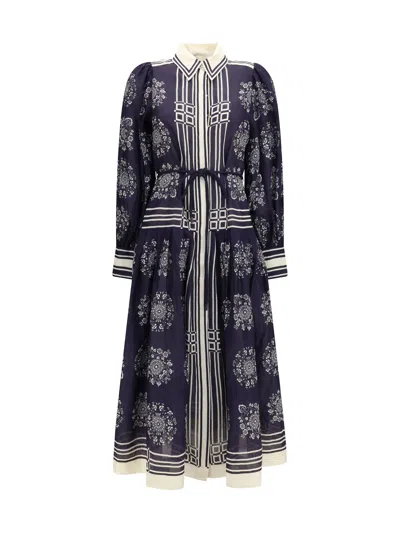 Alemais Floral Placement Print Midi Shirt Dress In Blue