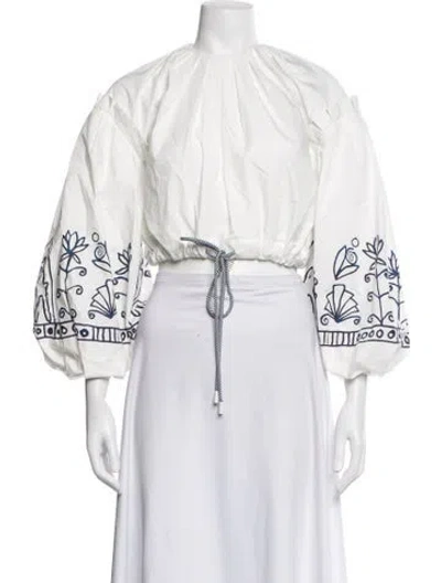 Pre-owned Alemais Floral Print Crew Neck Blouse W/ Tags In White