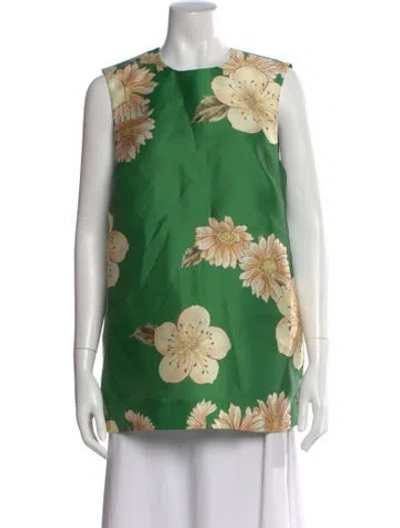 Pre-owned Alemais Floral Print Crew Neck Top In Green