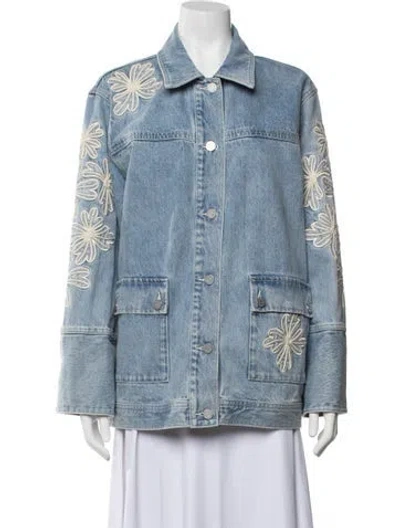 Pre-owned Alemais Floral Print Denim Jacket In Blue
