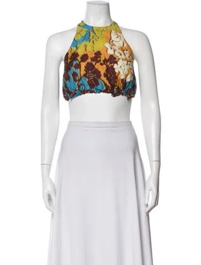 Pre-owned Alemais Floral Print Halterneck Crop Top In Multicolor