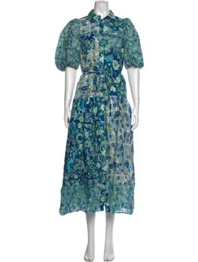 Pre-owned Alemais Floral Print Long Dress In Blue