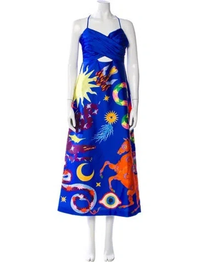 Pre-owned Alemais Floral Print Long Dress In Blue