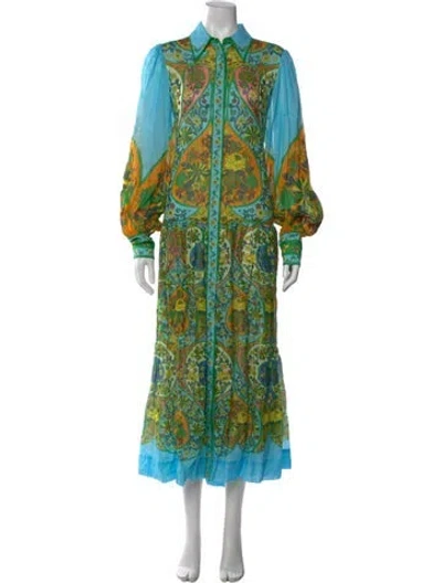 Pre-owned Alemais Floral Print Long Dress In Blue