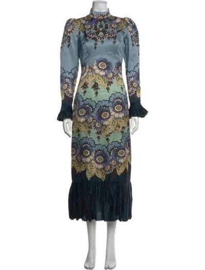 Pre-owned Alemais Floral Print Long Dress In Blue
