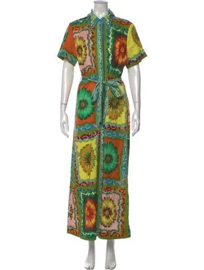 Pre-owned Alemais Floral Print Long Dress In Green