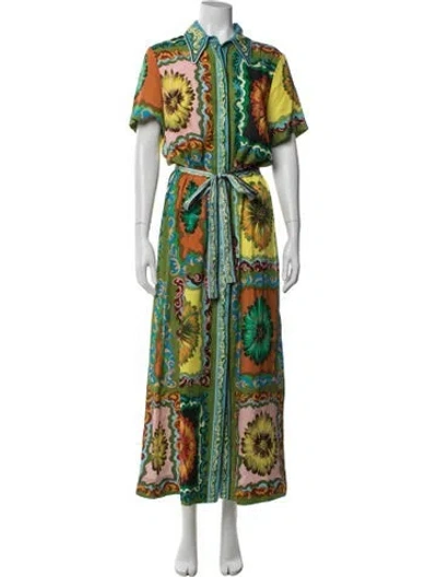 Pre-owned Alemais Floral Print Long Dress In Green