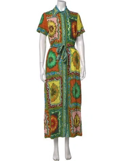 Pre-owned Alemais Floral Print Long Dress In Green