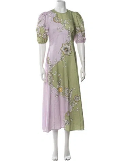 Pre-owned Alemais Floral Print Long Dress In Green/purple