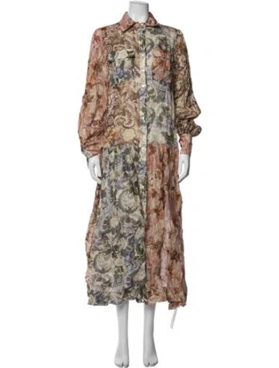 Pre-owned Alemais Floral Print Long Dress In Neutrals