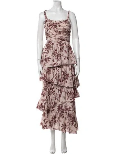 Pre-owned Alemais Floral Print Long Dress In Neutrals