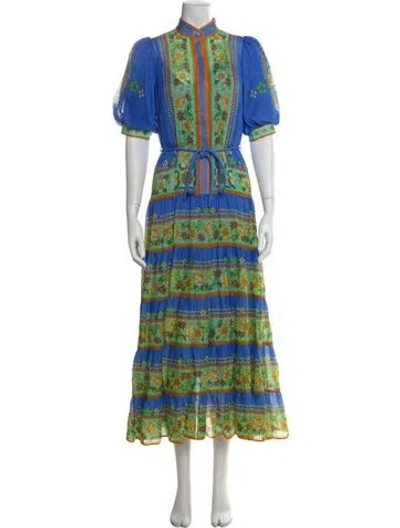 Pre-owned Alemais Floral Print Long Dress W/ Tags In Blue
