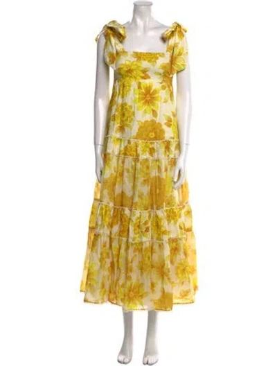 Pre-owned Alemais Floral Print Long Dress In Yellow