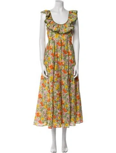Pre-owned Alemais Floral Print Long Dress In Yellow
