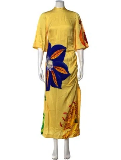 Pre-owned Alemais Floral Print Long Dress In Yellow