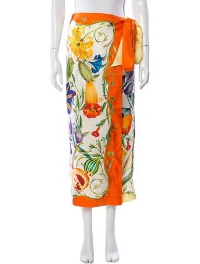 Pre-owned Alemais Floral Print Long Skirt In Orange