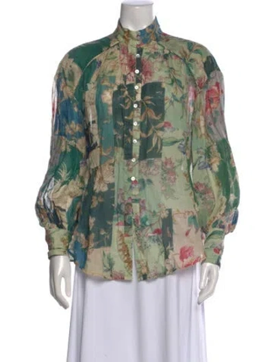 Pre-owned Alemais Floral Print Long Sleeve Blouse In Green
