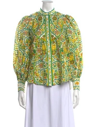 Pre-owned Alemais Floral Print Long Sleeve Blouse In Green