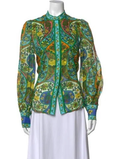 Pre-owned Alemais Floral Print Long Sleeve Blouse In Green