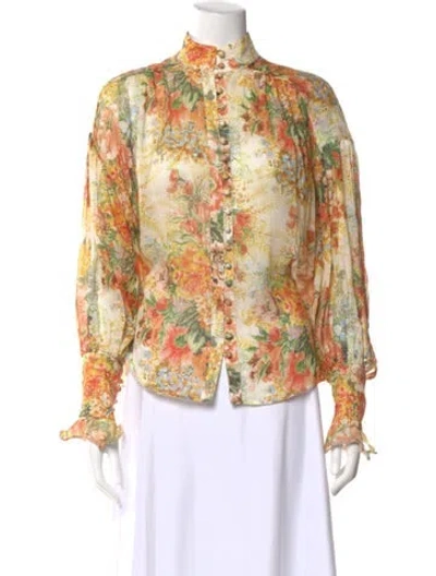 Pre-owned Alemais Floral Print Long Sleeve Blouse In Neutral