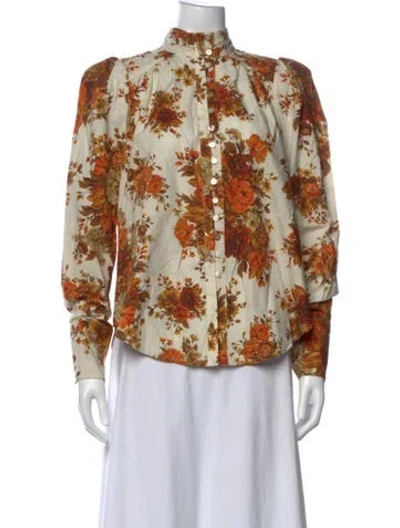 Pre-owned Alemais Floral Print Long Sleeve Blouse In Neutrals