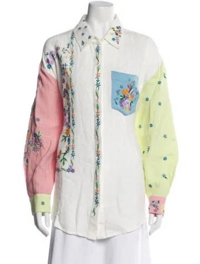 Pre-owned Alemais Floral Print Long Sleeve Blouse In White