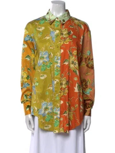 Pre-owned Alemais Floral Print Long Sleeve Button-up Top In Orange