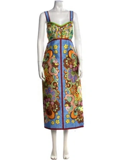Pre-owned Alemais Floral Print Midi Length Dress In Blue