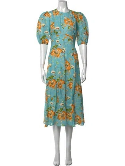 Pre-owned Alemais Floral Print Midi Length Dress In Blue