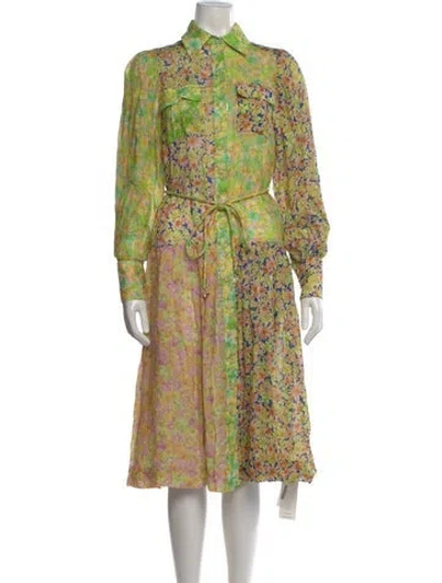 Pre-owned Alemais Floral Print Midi Length Dress In Green