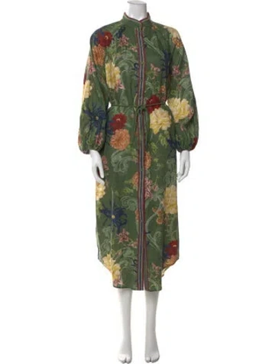 Pre-owned Alemais Floral Print Midi Length Dress In Green