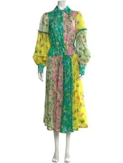 Pre-owned Alemais Floral Print Midi Length Dress In Green