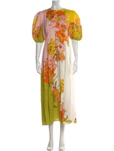 Pre-owned Alemais Floral Print Midi Length Dress In Green/pink