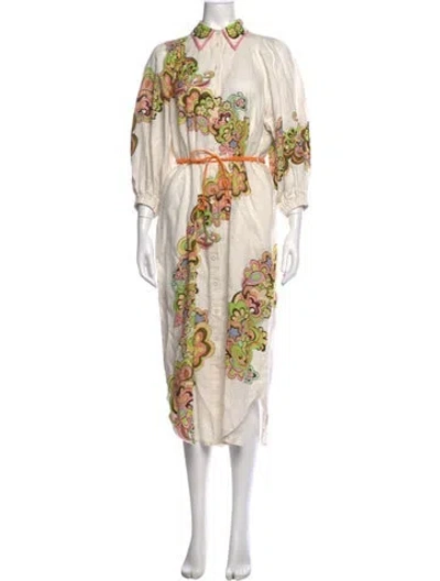 Pre-owned Alemais Floral Print Midi Length Dress In Neutral