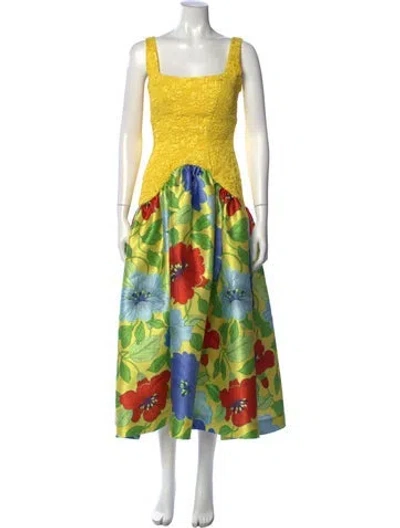 Pre-owned Alemais Floral Print Midi Length Dress In Yellow